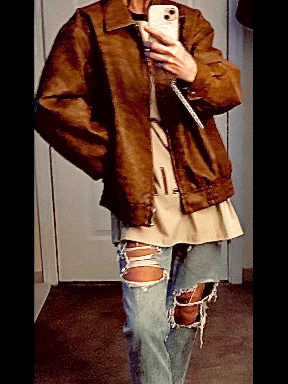 BDG Tan Faux Leather Bomber Jacket